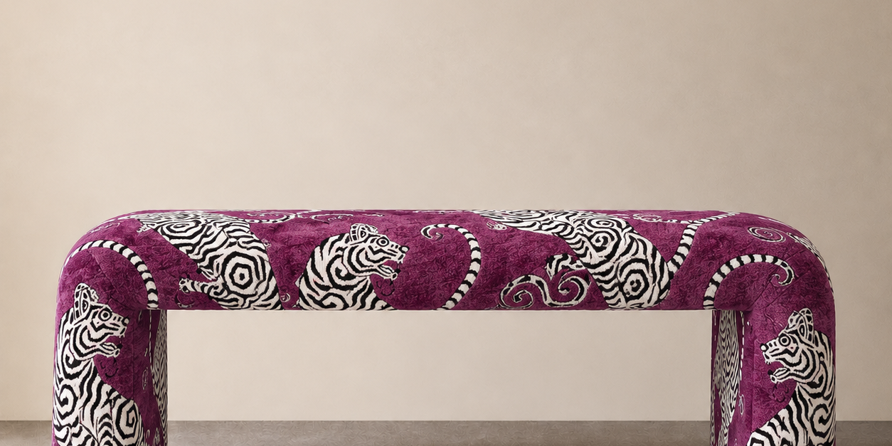 Modern Waterfall Accent Bench Sunda Purple Tiger Velvet