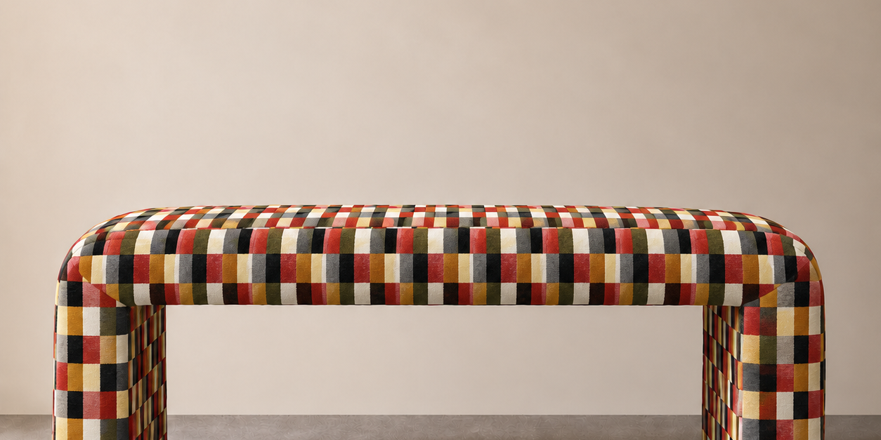 Modern Waterfall Accent Bench Wilton Jester Multicolor Check