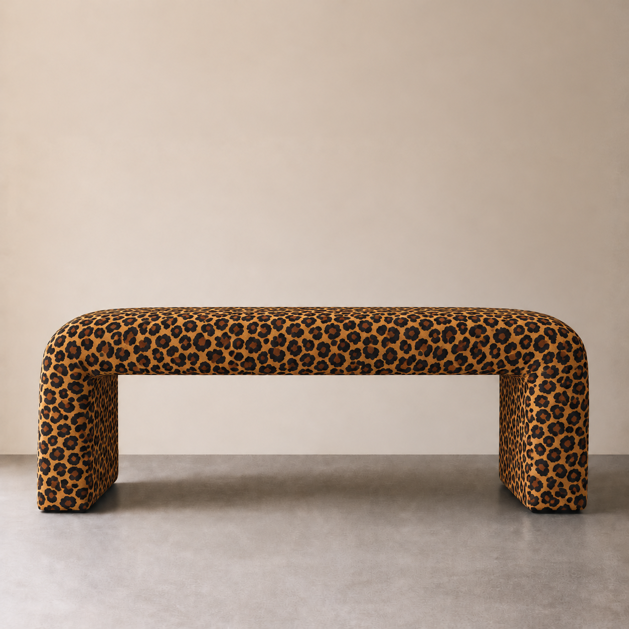 Modern Waterfall Accent Bench Zavir Leopard Velvet