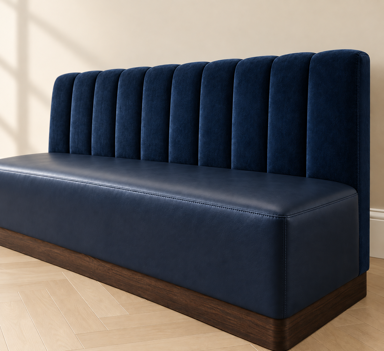 Horses Banquette | Commercial Navy Vegan Leather + Velvet Restaurant Seating