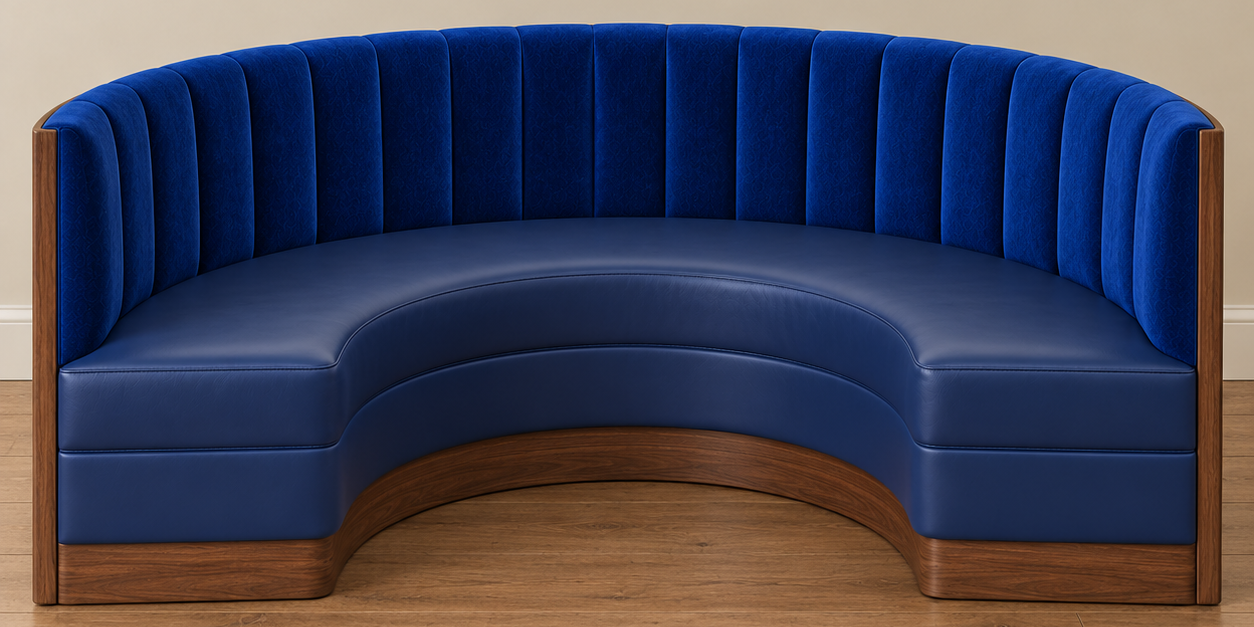 Blue Velvet Half Moon Banquette