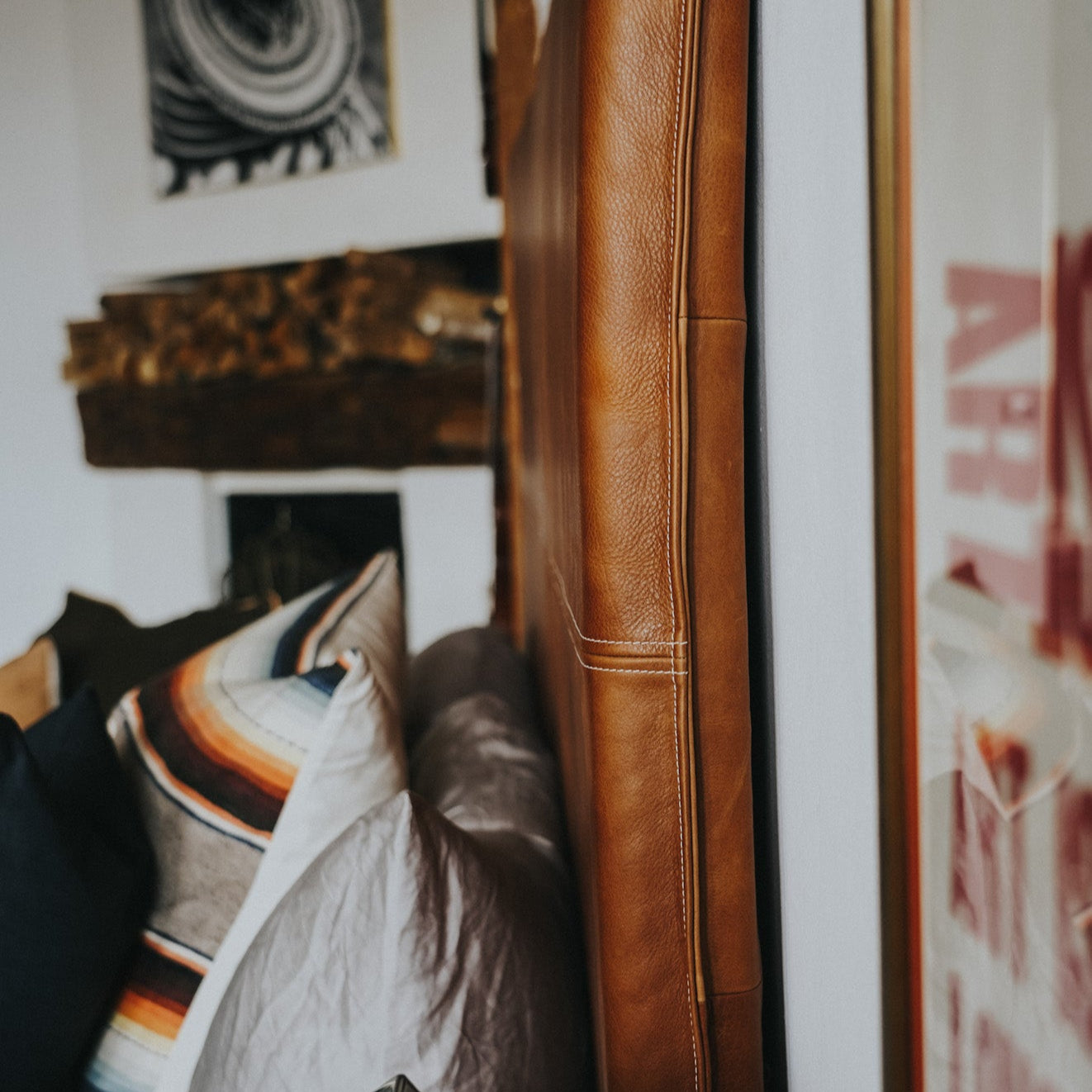 side view of wall mount leather headboard for small bedrooms
