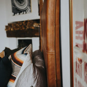 side view of wall mount leather headboard for small bedrooms
