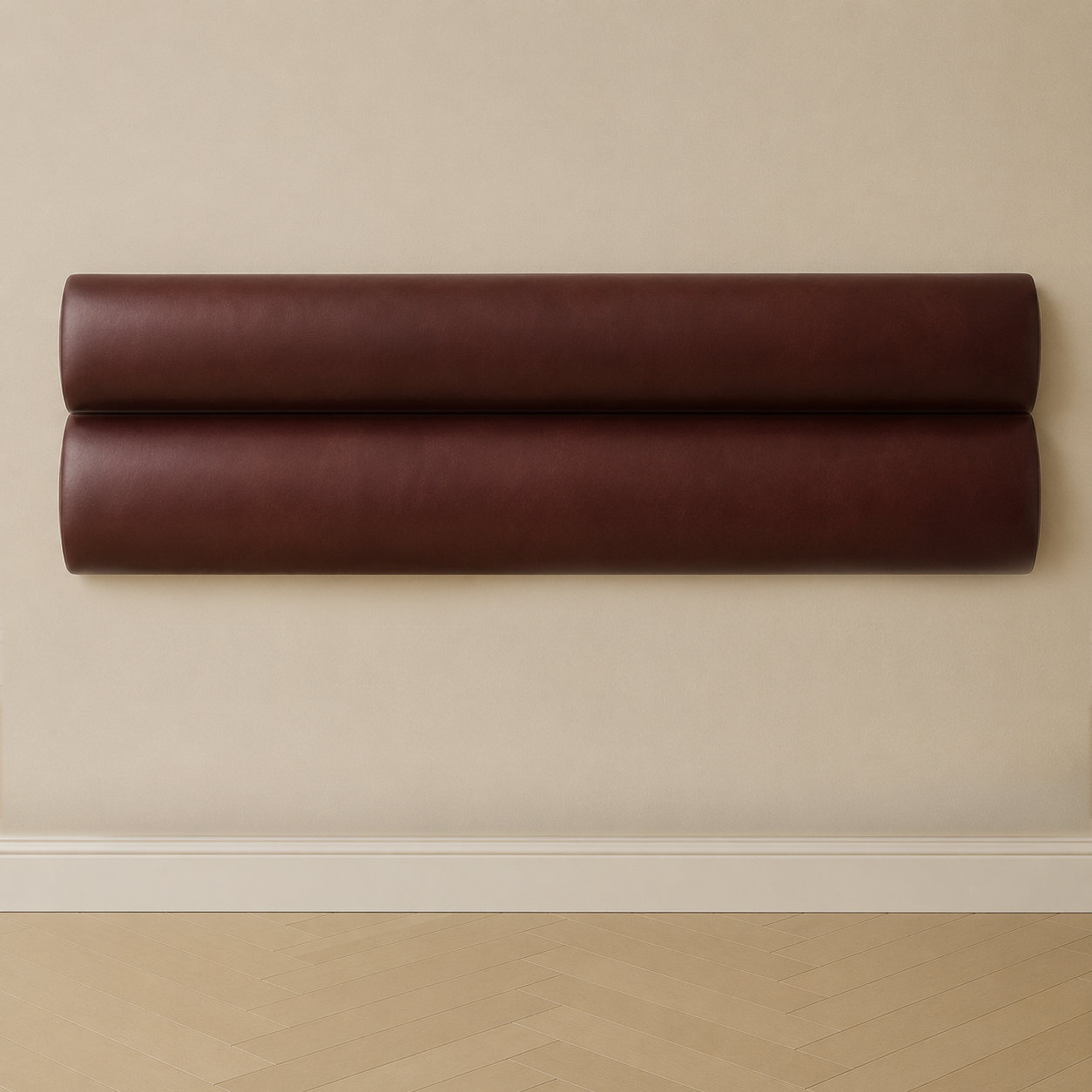 Modern Red Cognac Leather Paneled Headboard