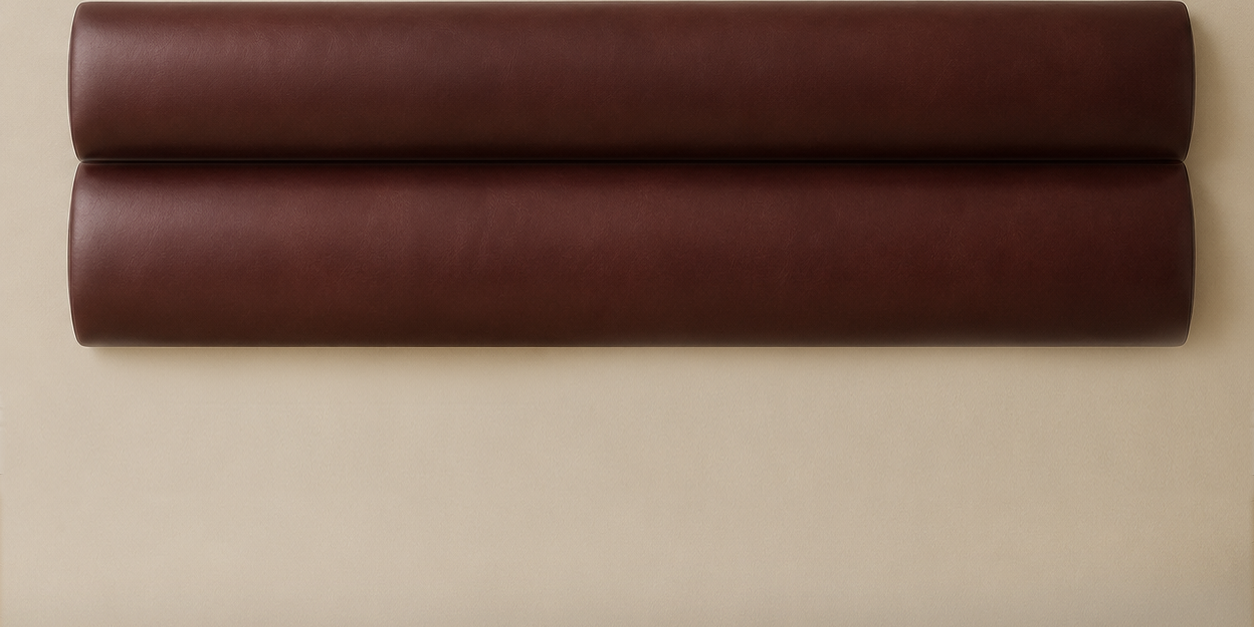 Modern Red Cognac Leather Paneled Headboard