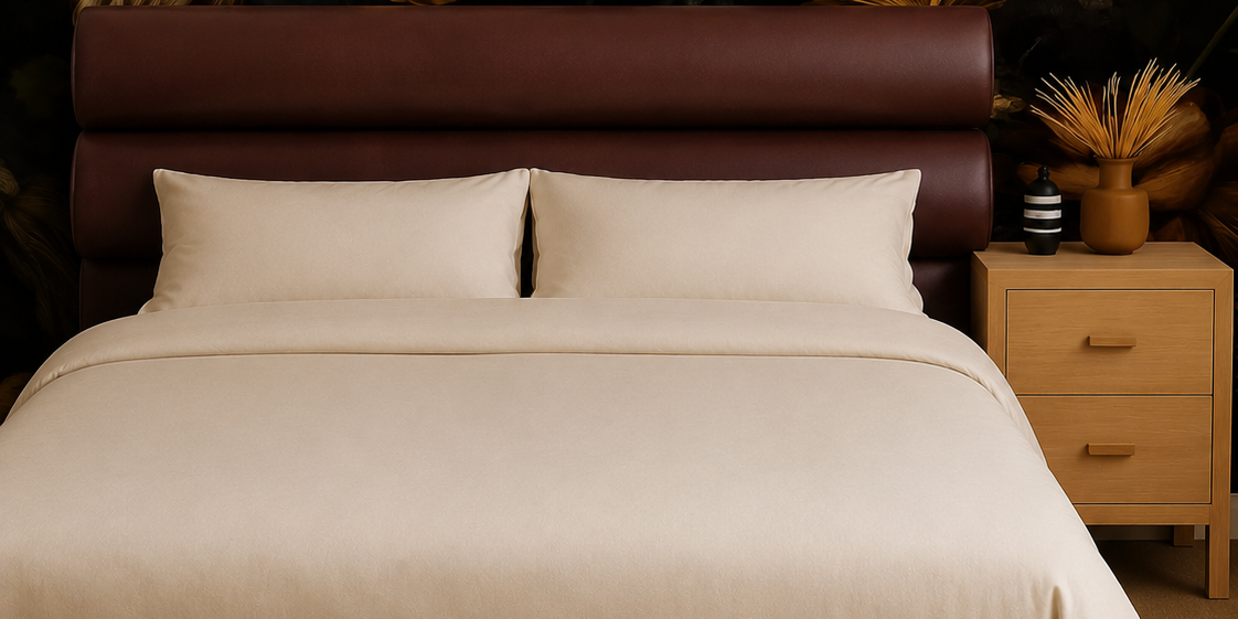 Modern Red Cognac Leather Paneled Headboard