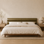 Modern Olive Green Leather Paneled Headboard