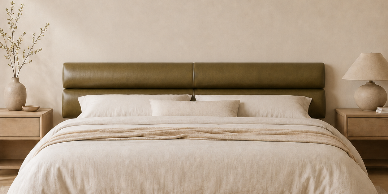 Modern Olive Green Leather Paneled Headboard