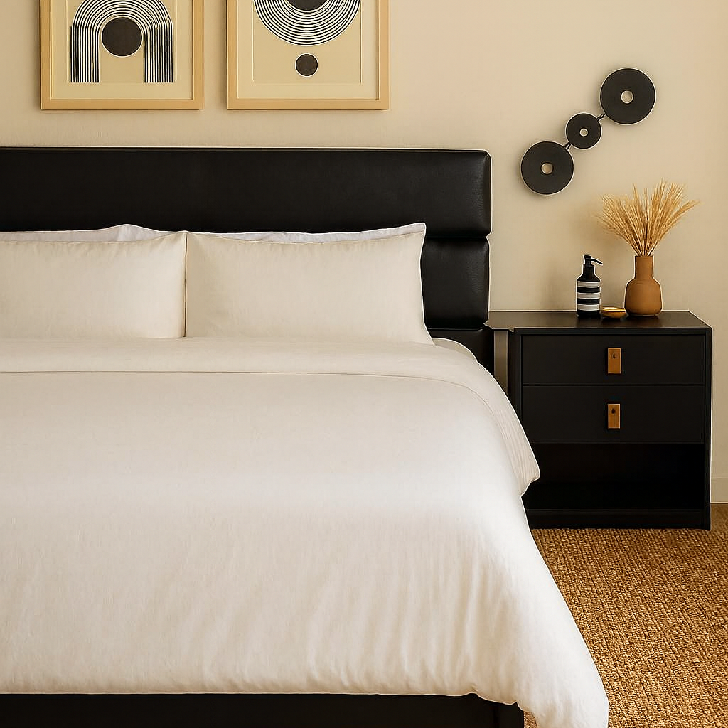 Modern Paneled Leather Headboard black pebble leather
