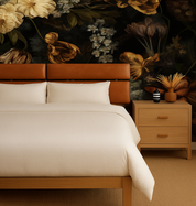 Modern Paneled Leather Headboard Cognac Leather