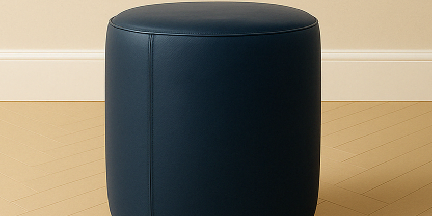blue ottoman real leather round foot stool