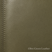 Close-up of olive green leather with visible stitching