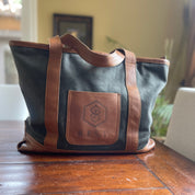 custom wax canvas and leather tote bag - HUNTEDFOX