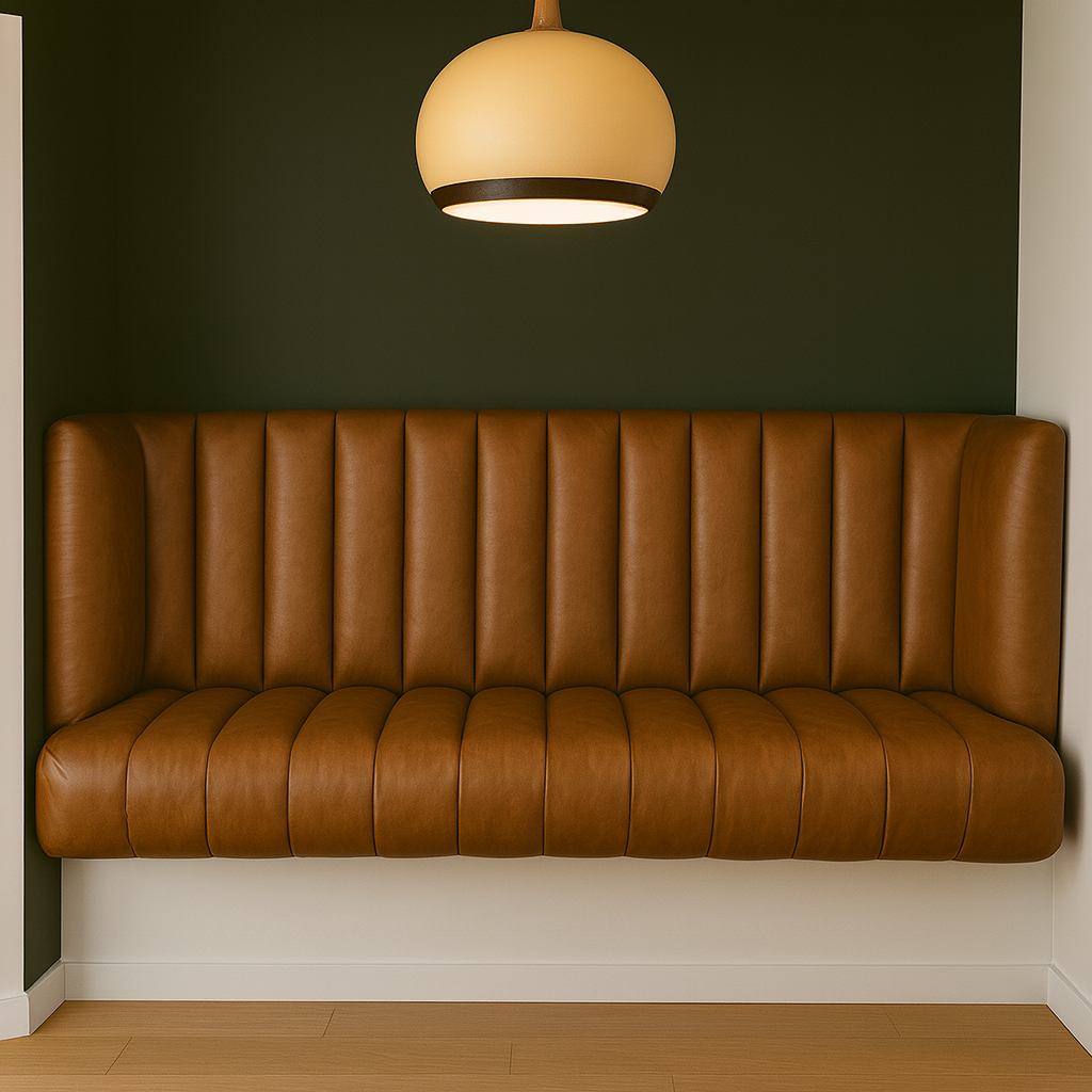 Overstuffed leather banquette – custom retro dining nook seating
