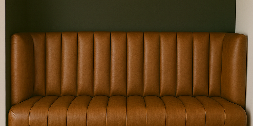 Overstuffed leather banquette – custom retro dining nook seating