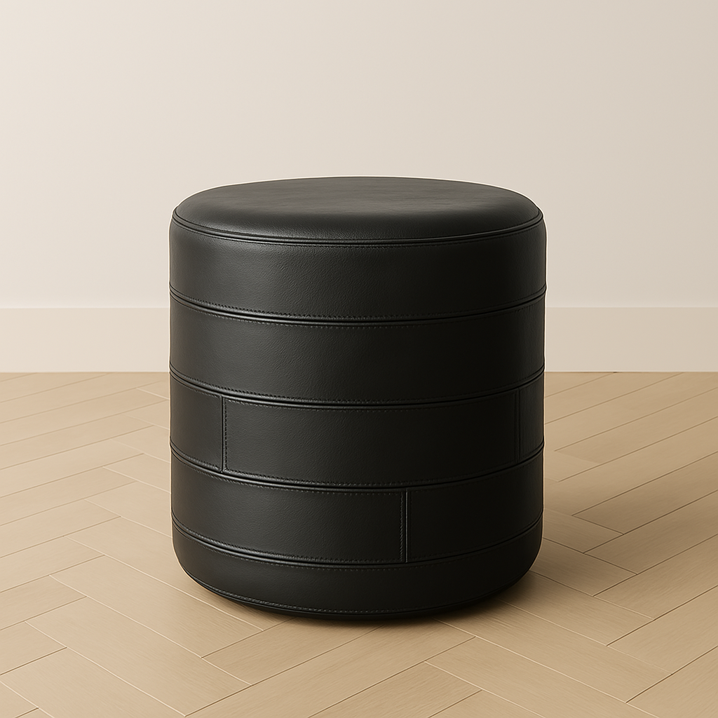 Modern Foot Stool or Ottoman With Paneled Leather Black