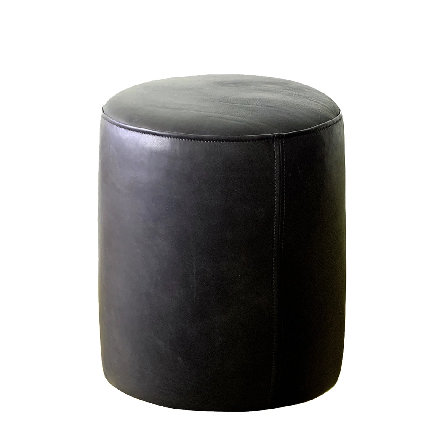 Ottoman | Classic Genuine Leather Round Ottoman or Pouf | Black