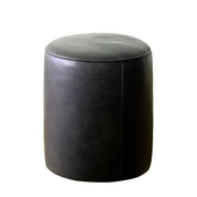 Ottoman | Classic Genuine Leather Round Ottoman or Pouf | Black