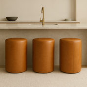 Ottoman | Classic Whiskey Brown Leather Foot Stool - Handcrafted Full-Grain Leather Pouf Brown 17x28” | leather counter stool