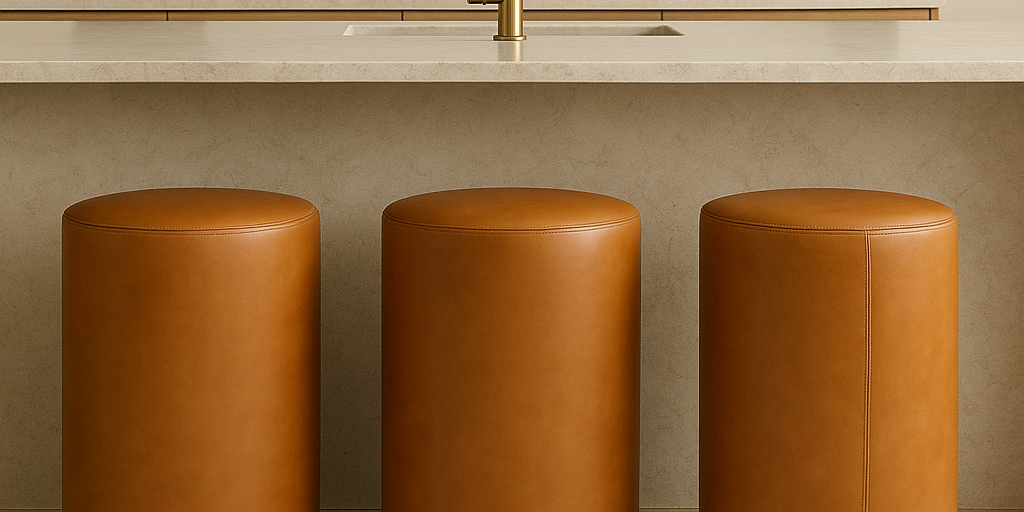 leather counter stool in real brown leather