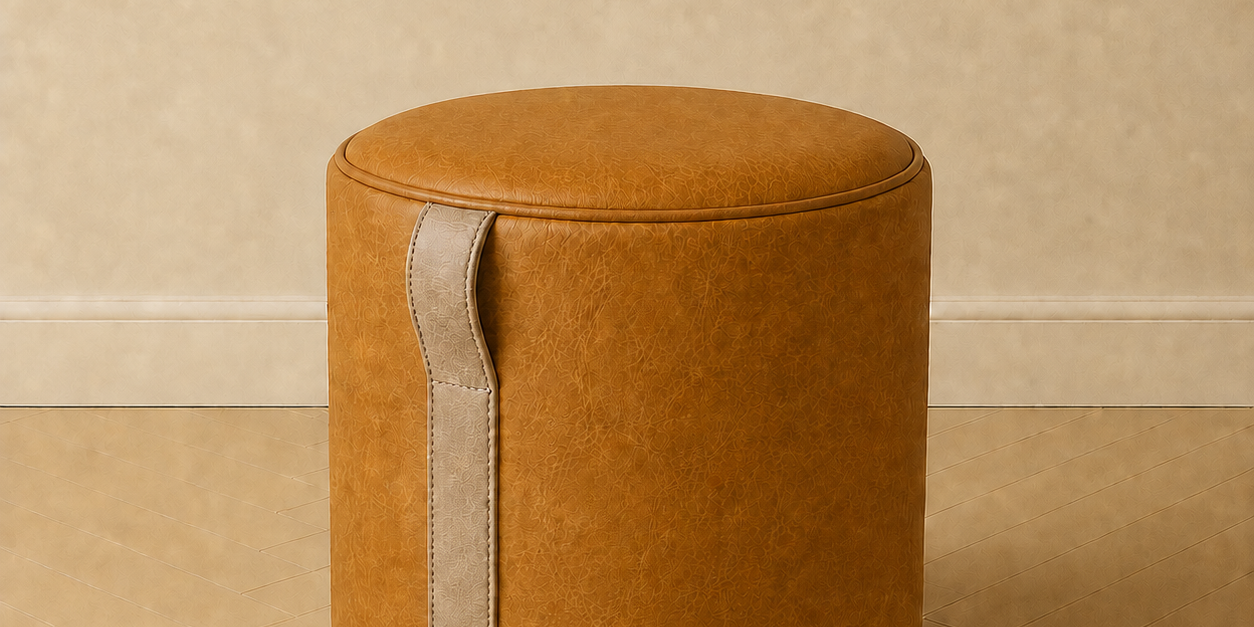 The Saddle Loop Ottoman — Whiskey Brown + Caramel Leather