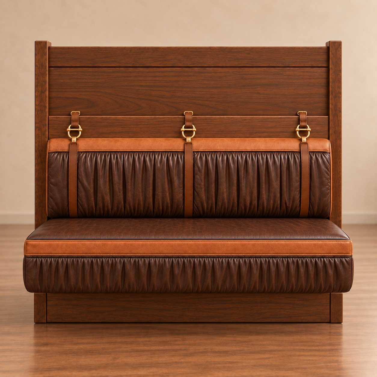 Horses Sunset Blvd | Floating Bench "C" Ruched Equestrian Vegan Leather Banquette