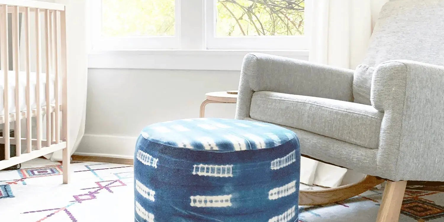 Vintage Indigo Round Lightweight Ottoman - HUNTEDFOX
