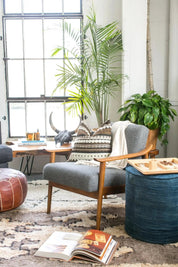 Vintage Indigo Round Lightweight Ottoman - HUNTEDFOX