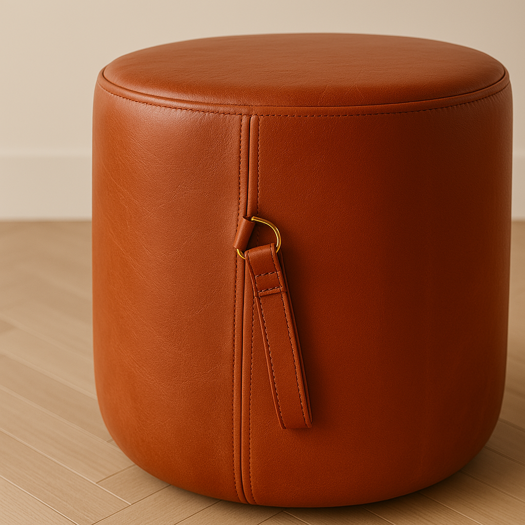 cognac leather ottoman with handle