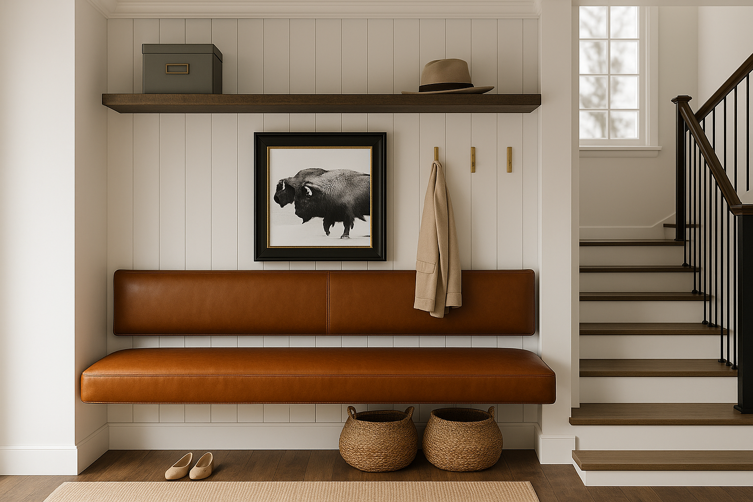 Floating Leather Bench for Restaurant Dining, Entryway or Kitchen Seat Back (Wall-Mount)