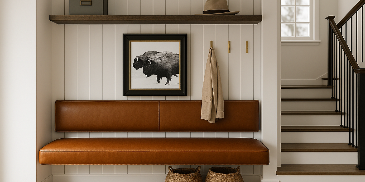 Floating Leather Bench for Restaurant Dining, Entryway or Kitchen Seat Back (Wall-Mount)