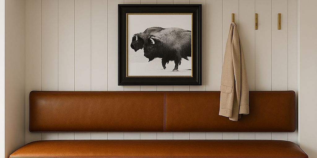 Floating Brown Leather Bench for Restaurant Dining, Entryway or Kitchen