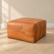 Ready-to-Ship Handcrafted Whiskey Leather Ottoman | 36" Square