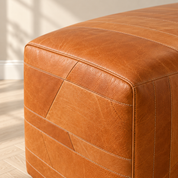 Ready-to-Ship Handcrafted Whiskey Leather Ottoman | 36" Square