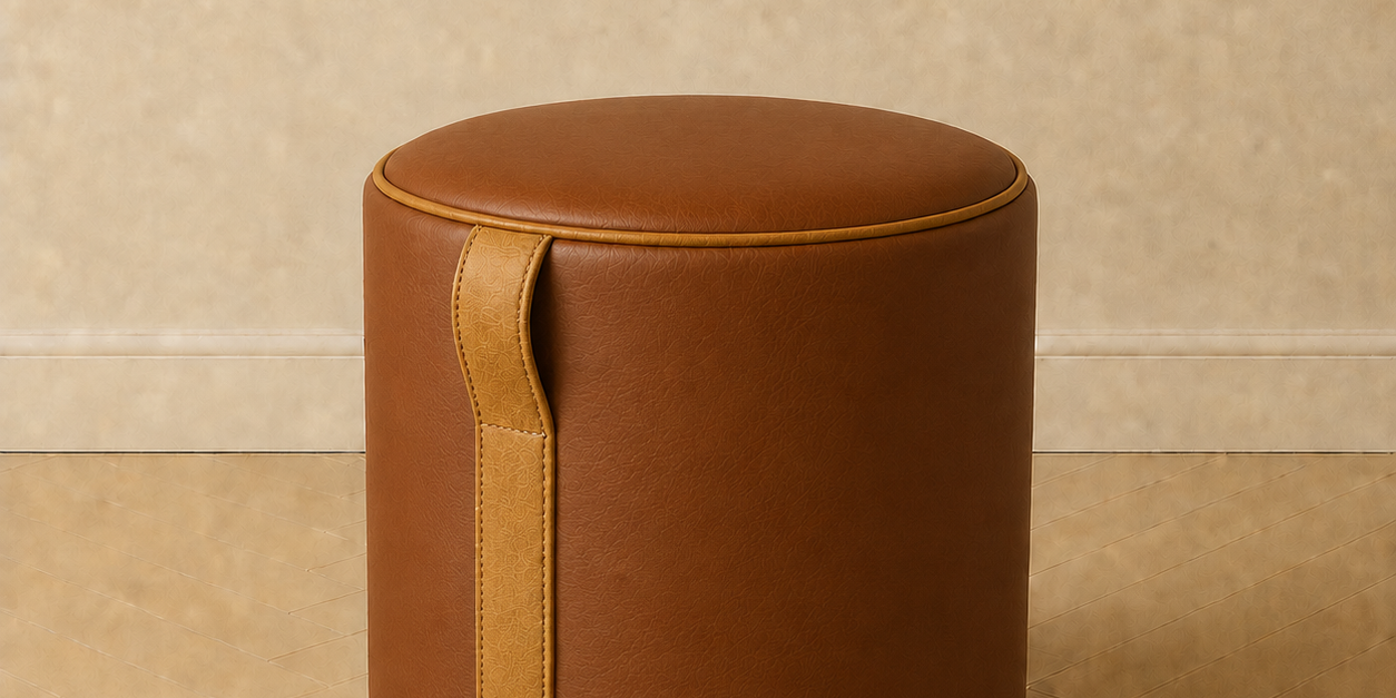 The Saddle Loop Ottoman — Whiskey Brown + Caramel Leather Whiskey + Tan