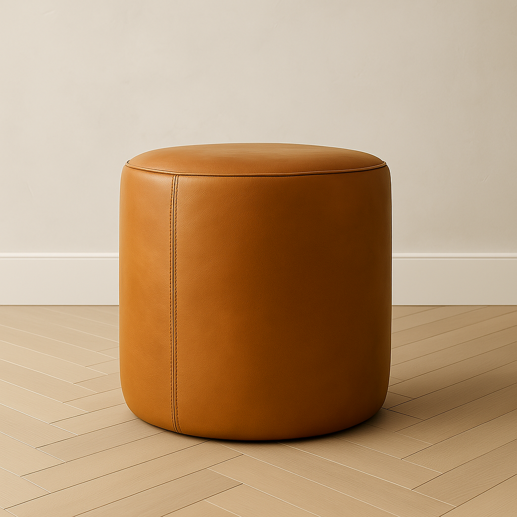 Genuine Leather Round Ottoman or Pouf | Multiple Colors & Sizes