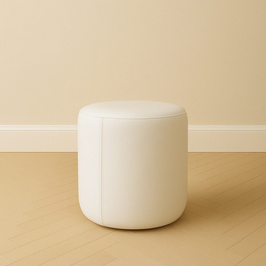 white real leather round ottoman or pouf 