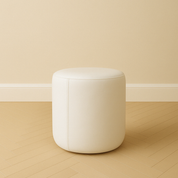 white real leather round ottoman or pouf 