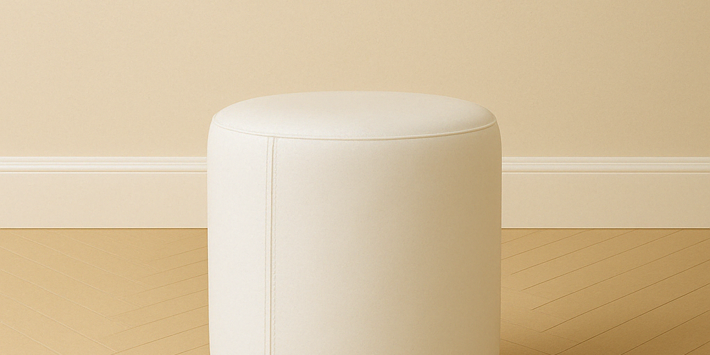 white real leather round ottoman or pouf 