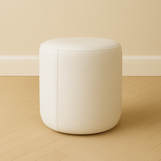 white leather round pouf