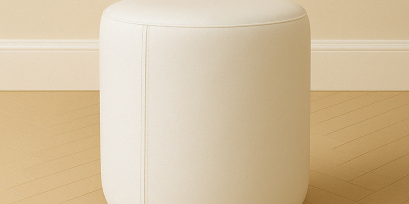 white leather round pouf