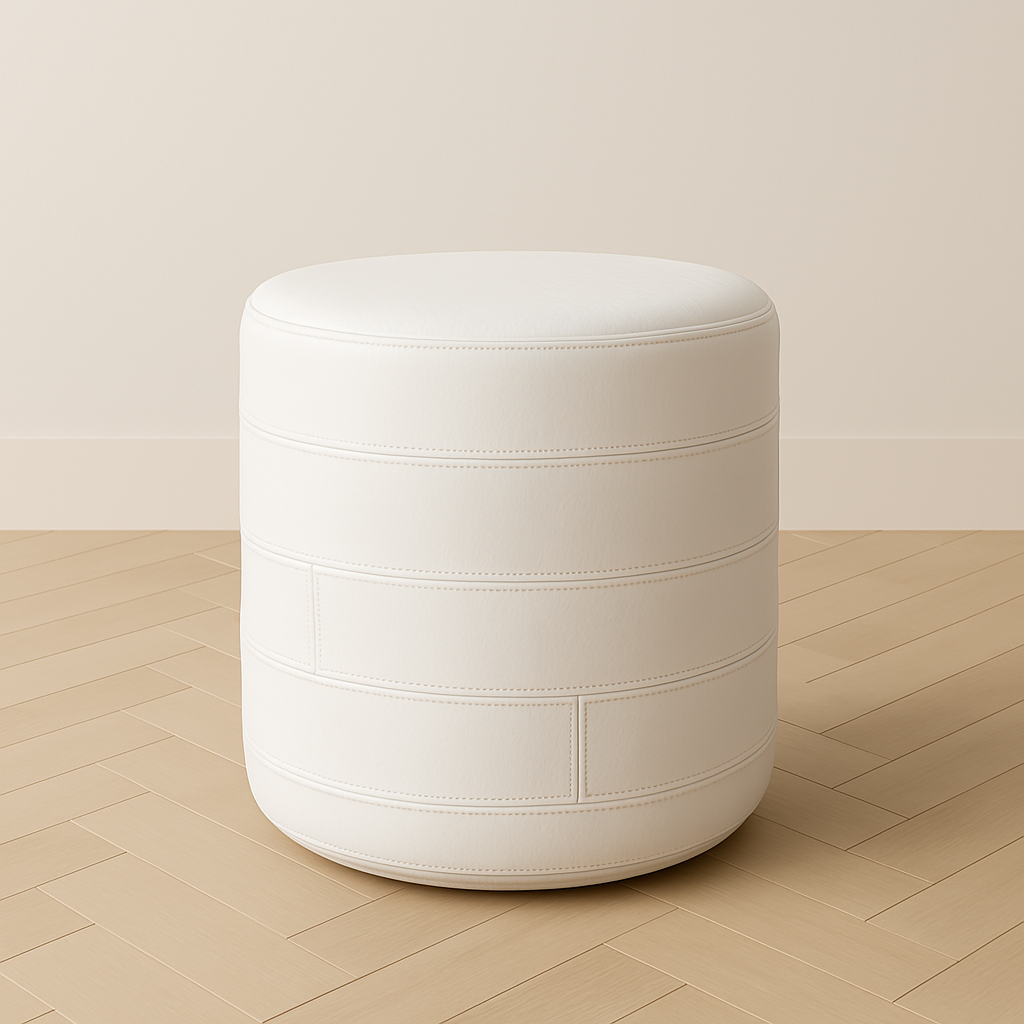 Modern Foot Stool or Ottoman With Paneled Leather White