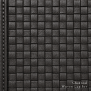 Close-up of charcoal woven leather with 'Charcoal Woven Leather' text.